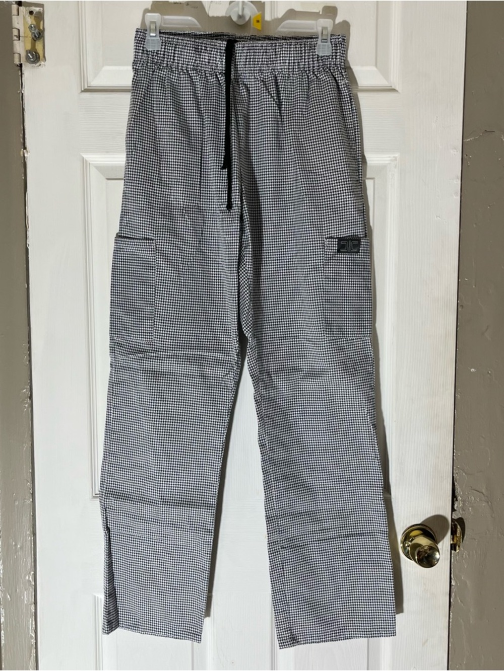 Chef Code Houndstooth Chef Pants Cargo Pockets Elastic Waist Mens M